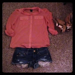 Orange/peach and pink chiffon tops