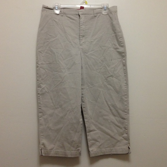 Khaki-colored capri pants