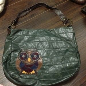 Large leather dark green owl bag