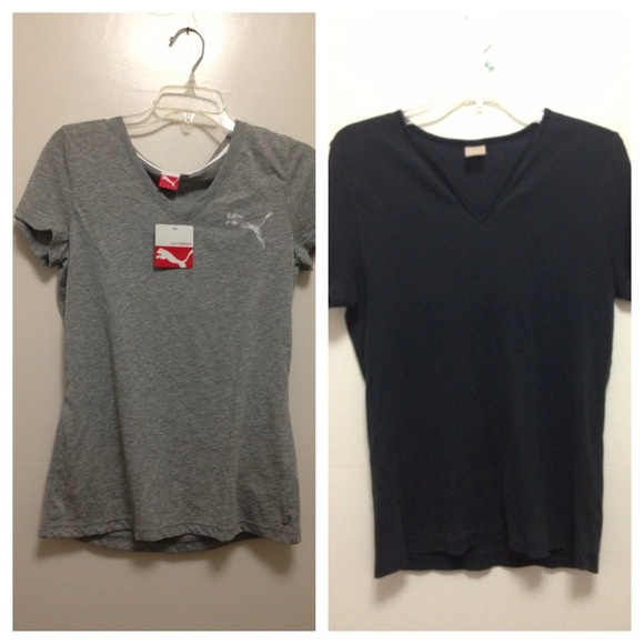 Gray Puma shirt AND Black V-neck top