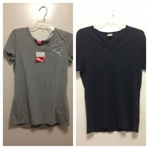 Gray Puma shirt AND Black V-neck top