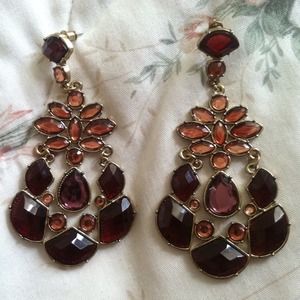 Dark Maroon Gem Dangle Earrings