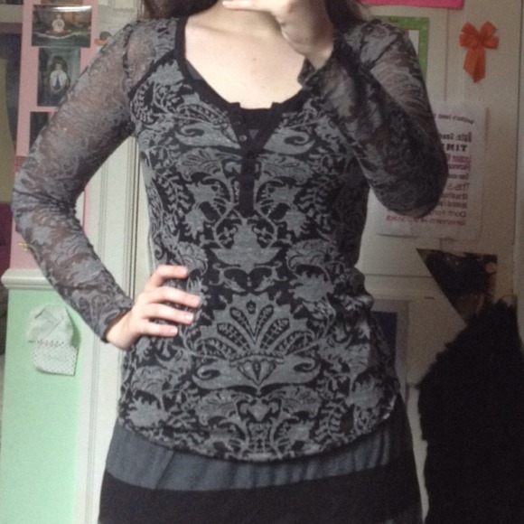 Free People sheer patterned long sleeve shirt