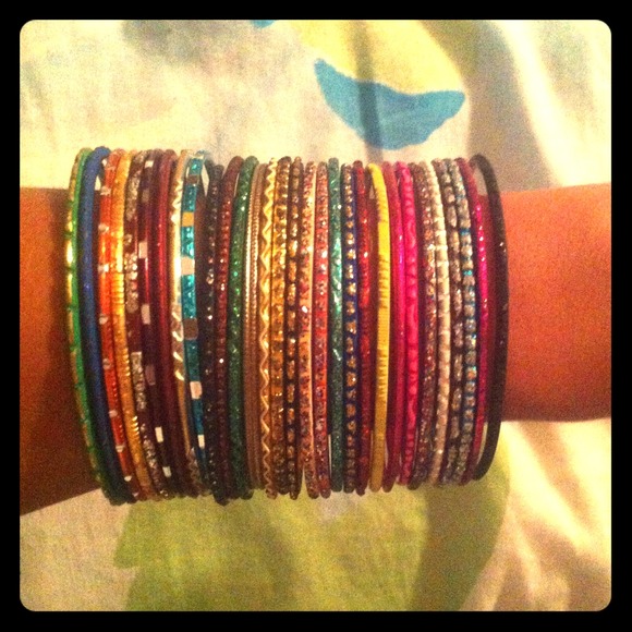 30 multi colored metal bangles