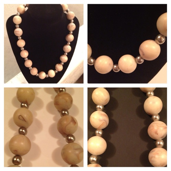 Natural Grain  and Silver Bead Necklace