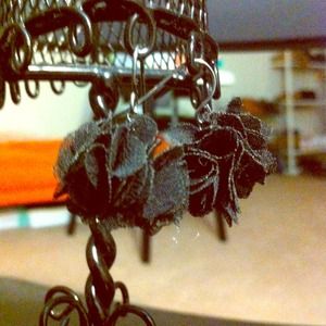 Black floral ball earring