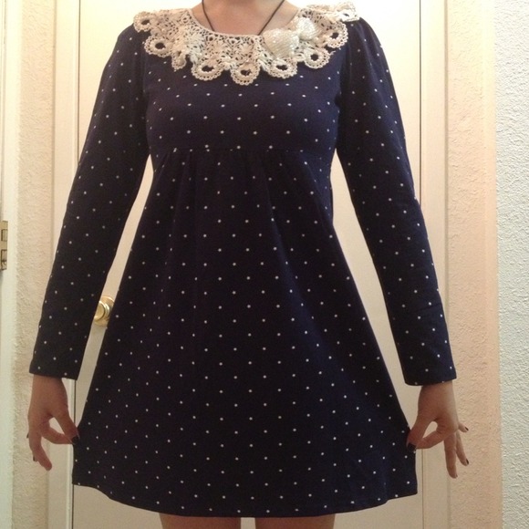 Navy Princess dress w/ star pattern & diamond bow - Picture 1 of 3
