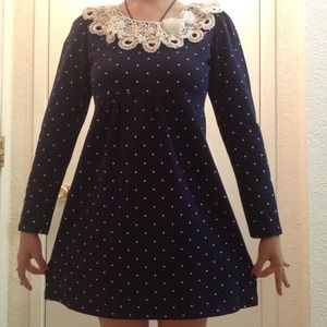 Navy Princess dress w/ star pattern & diamond bow