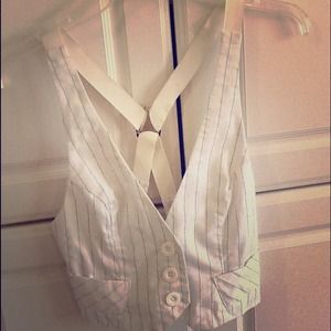 Sleveless White and Black Pinstripe Vest