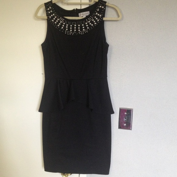 Black and silver beaded peplum dress