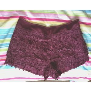 Burgundy Crochet Lace Shorts
