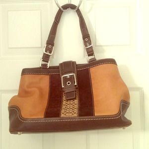 COACH leather/suede signature print shoulder bag