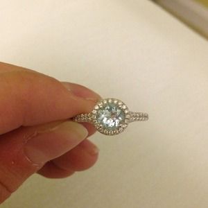 Natural aquamarine engagement ring