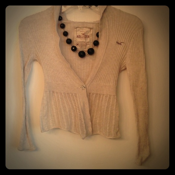 Hollister tan button-up hooded sweater