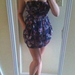 Navy floral dress with pleated top