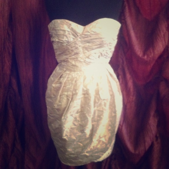 Max & Cleo Champagne Strapless Dress-2 - Picture 1 of 3