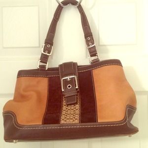 Coach leather/suede & signature print handbag