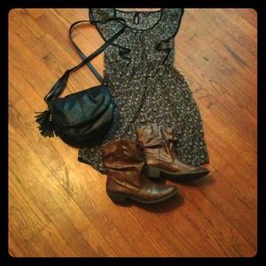 Sheer floral print dress with ruffle across chest!