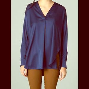 Vince Silk Navy V-Neck Long Sleeve Blouse