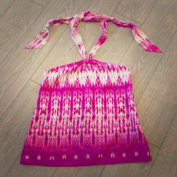 100% Silk Hot Pink Print Top Banana Republic (PS)