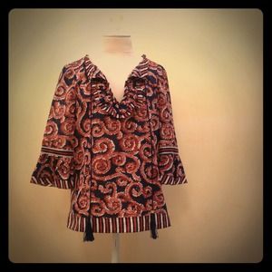 Tory Burch Navy Brown and Cream Printed Tunic