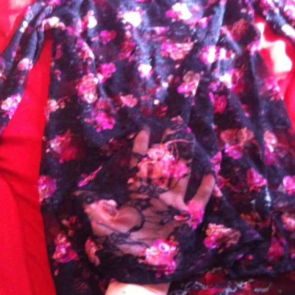 Black lace top with pink flowers!