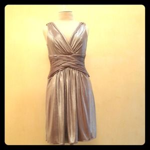 BCBG gold metallic v-neck party dress