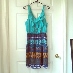 Turquoise and patterned dress- size M
