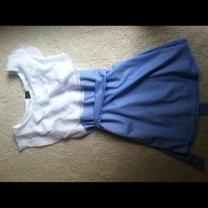 White and blue satin dress