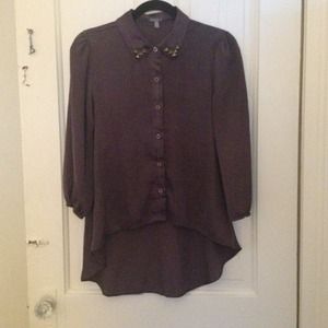 Silky gray collared button up blouse