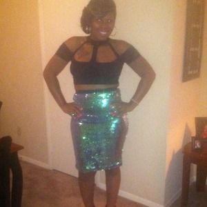 Knee length sequin skirt