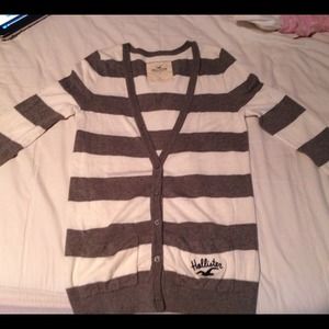 Hollister grey and white striped cardigan