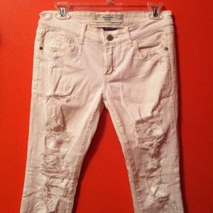 Abercrombie and Fitch white distressed jeans