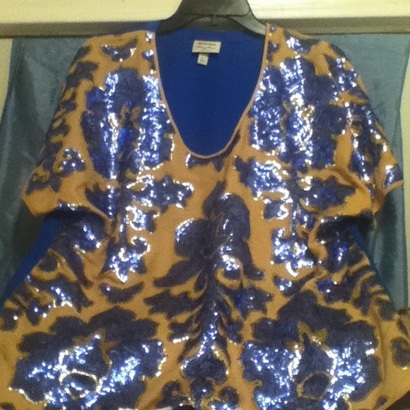Tracy Reese blue sequin blouse shirt, New
