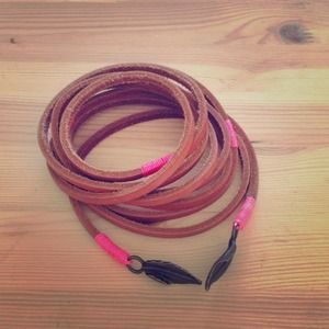 Free People Leather Wrap Belt with feather detail