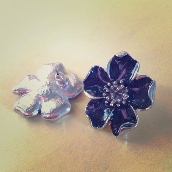 Black and Silver Flower Earrings
