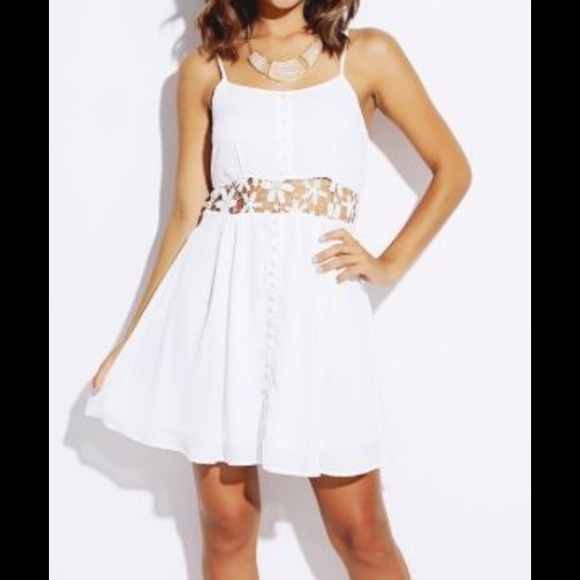 Lace button up dress small white zipper cute