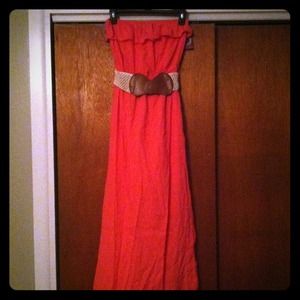 NWT Long Coral Strapless Dress with Belt