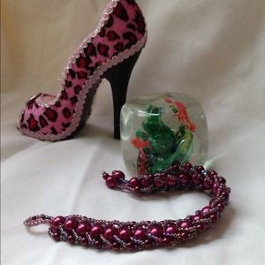 Stitched Glass Beaded Bracelet-Burgundy