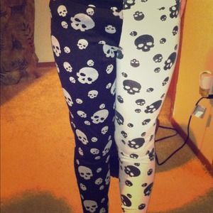 Half Black Half White Skull Leggings