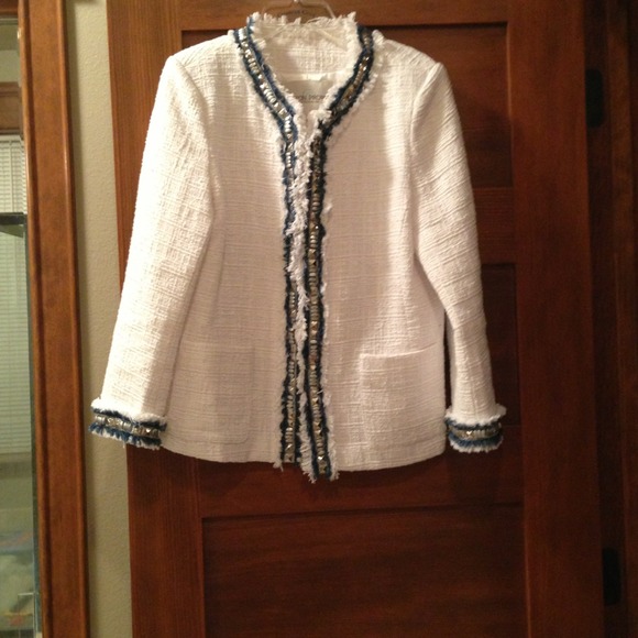 Boston proper white blazer denim embellished 10