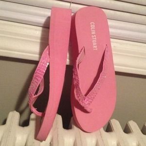 Pink flip flops with a wedge