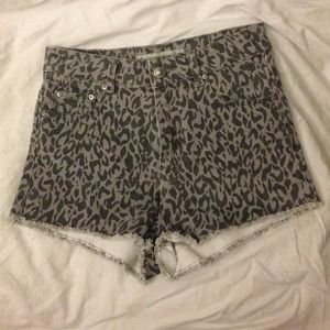 Gray Leopard High Waisted Denim Shorts