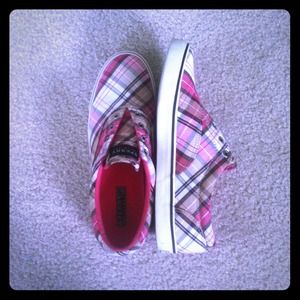 pink plaid sperry's with no ties