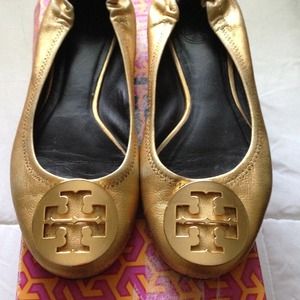 Gold Tory Burch Reva flats
