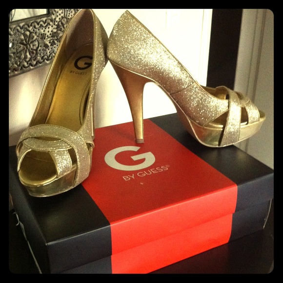 Guess Shoes - On SALE! G Guess Gold Multi texture peep toe pump