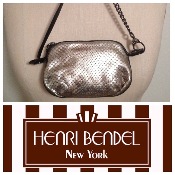 Henri Bendel gunmetal leather wristlet