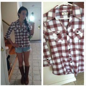 Rhinestone Embellished Fitted Plaid Shirt