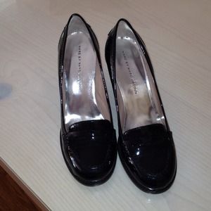 Black patent heeled loafer. Marc by Marc Jacobs.