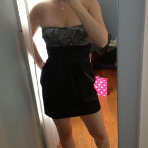 Grey and Black Strapless Dress